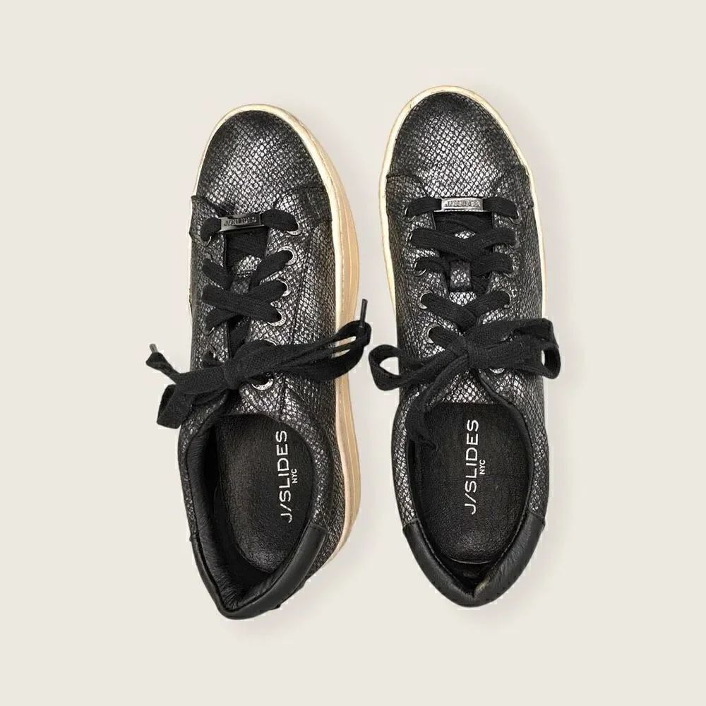 J/ Slides nyc metallic snakeskin platform sneakers women’s size 7.5 black